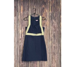 Lilly Pulitzer Dress Womens 2 Navy Blue Gold Trim Textured Mini Sleeveless