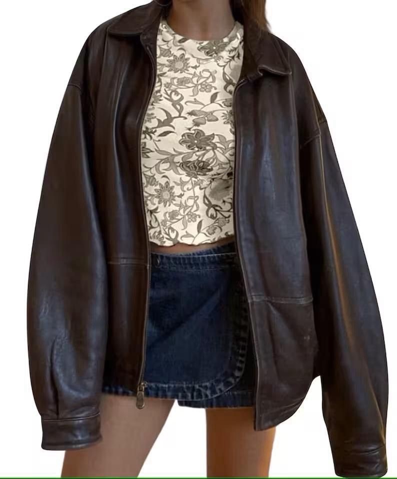 ◎ vintage chocolate brown leather jacket Vintage 90s Oversized Chocolate Brown Genuine Leather Jacket
