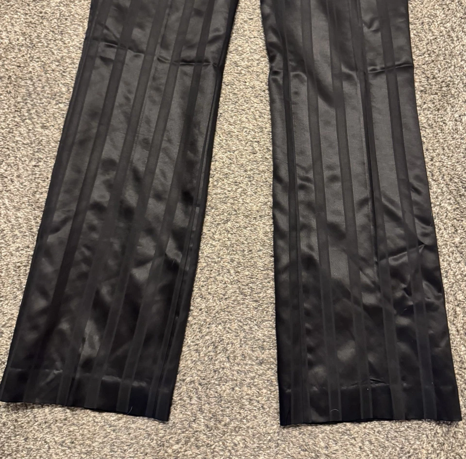 Pantalón Magaschoni Mujer Lana Seda Negro Satén Tiro Alto Rayas Pierna Recta Talla 8 Foto 4 de 4