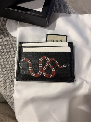 Gucci Kingsnake Card Holder Black Leather Snake Print Wallet Cards Slim Case Box