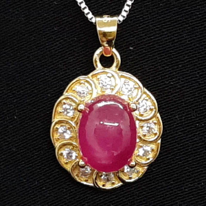 World Class 2.30ct Ruby & White Sapphire 14K Yellow Gold 925 Silver Pendant