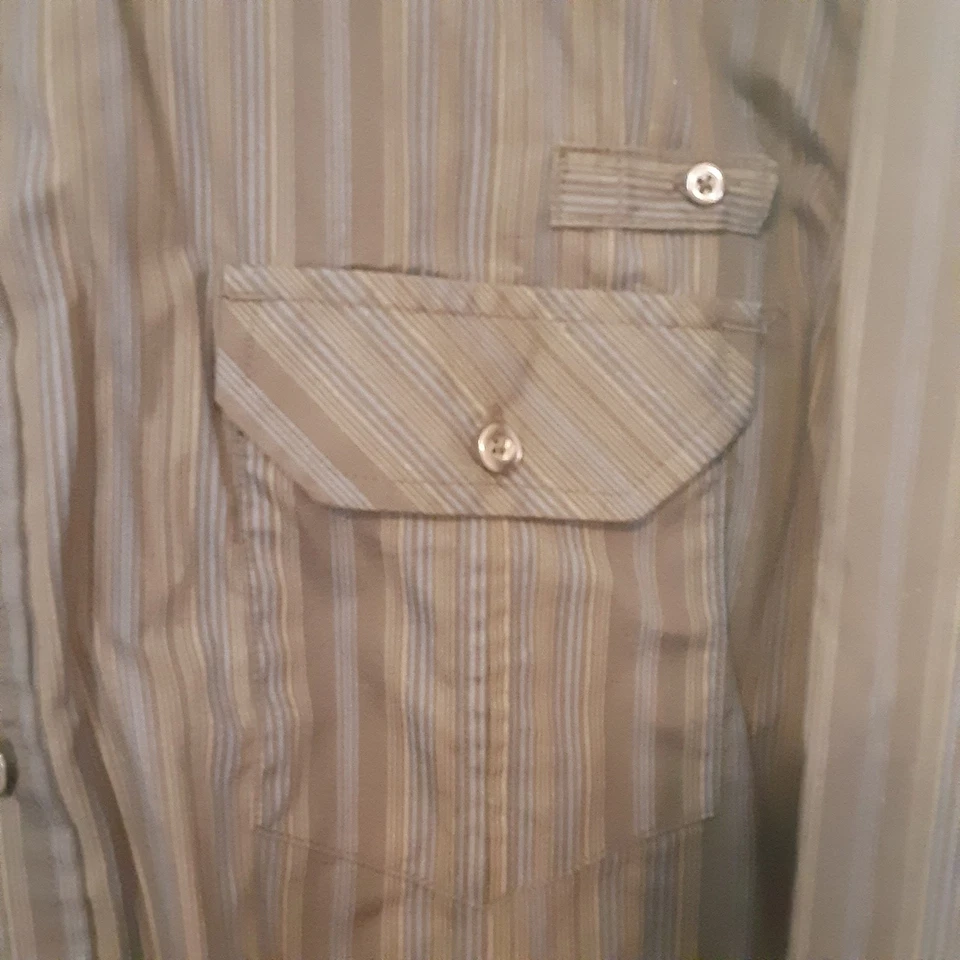 Bruno New York Vtg Mens L Button Up Long Sleeve Shirt Black Blue Gray Striped - Image 2 of 4