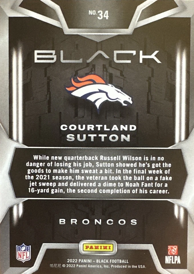 2022 Panini Black Sapphire Courtland Sutton /35  - Image 3 of 3