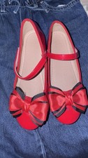 Girls Red Satin Mary Jane Flats with Bow Accent Size 1