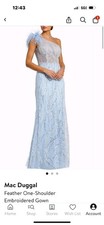 Mac Duggal Feather One-Shoulder Embroidered Gown