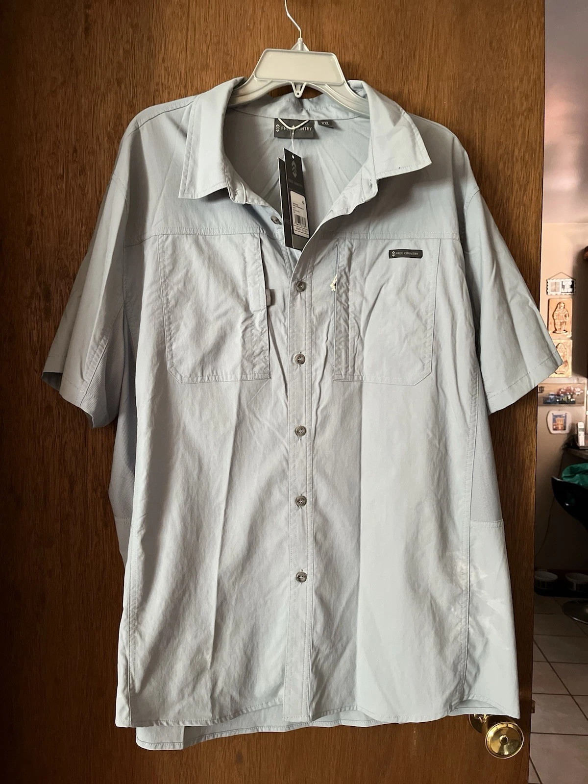 Free Country Acadia Quick Dry LT Blue Button Short Sleeve Fishing Shirt XXL NWT