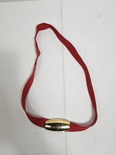 Vintage 80s DAY LOR USA Red Gold Tone Enameled Stretch Belt And Buckle 35" Total