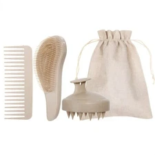 4PCS Wheat Straw Hair Care Set Detangling Comb Scalp Massager Shampoo Brush...