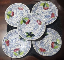 VTG Set of 5 Saucers Only- Oiseau Bleu Gien France - No Cup- 