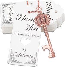 100 Pcs Key Bottle Opener Wedding Party Favors, Crown Skeleton Keys for Birthday