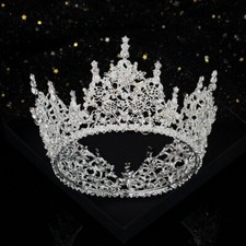 8cm Tall Round Crown Crystal Flower Wedding Queen Princess Prom For Women