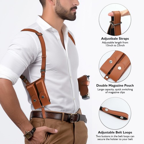 Leather General Vertical Gun Holster Shoulder Holster Adjustable Right Hand - Picture 3 of 9