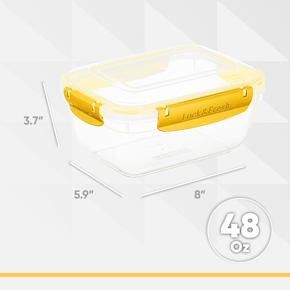 Plastic Food Storage Container with Airtight Lid 48 Oz, BPA Free