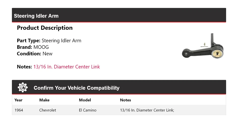 Brazo de rueda loca de dirección MOOG para Chevrolet El Camino 1964 Foto 2 de 4
