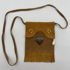 Native American Leather Purse Small Child Size Heart Concho Beaded Fringe Alaska