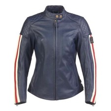 Giacca di pelle ORIGINALE Triumph Motorcycles Braddan donna Air Race retrò blu