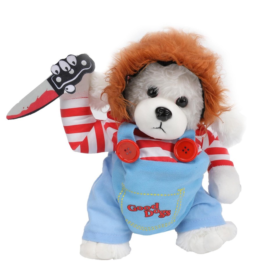 Chucky Dog Costume with Knife Pet Deadly Clothes Funny Christmas