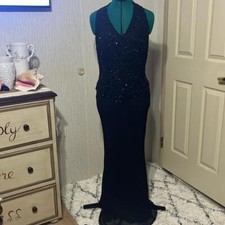 JKARA Black Beaded and Chiffon Evening Gown
