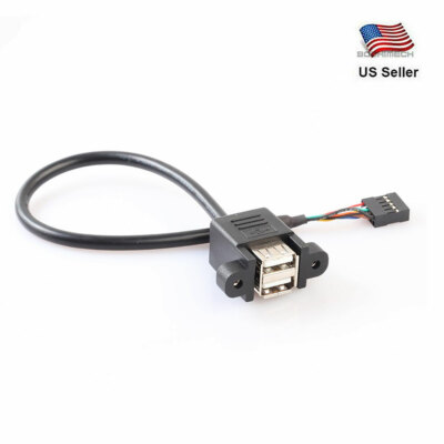 9 Pin Motherboard Header to 2 Ports USB 2.0 Female Cable Adapter for PC
