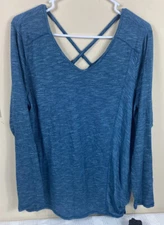 RBX Activewear Women’s Size 1X Blue Long Sleeve Shirt Workout Gym Top Razorback
