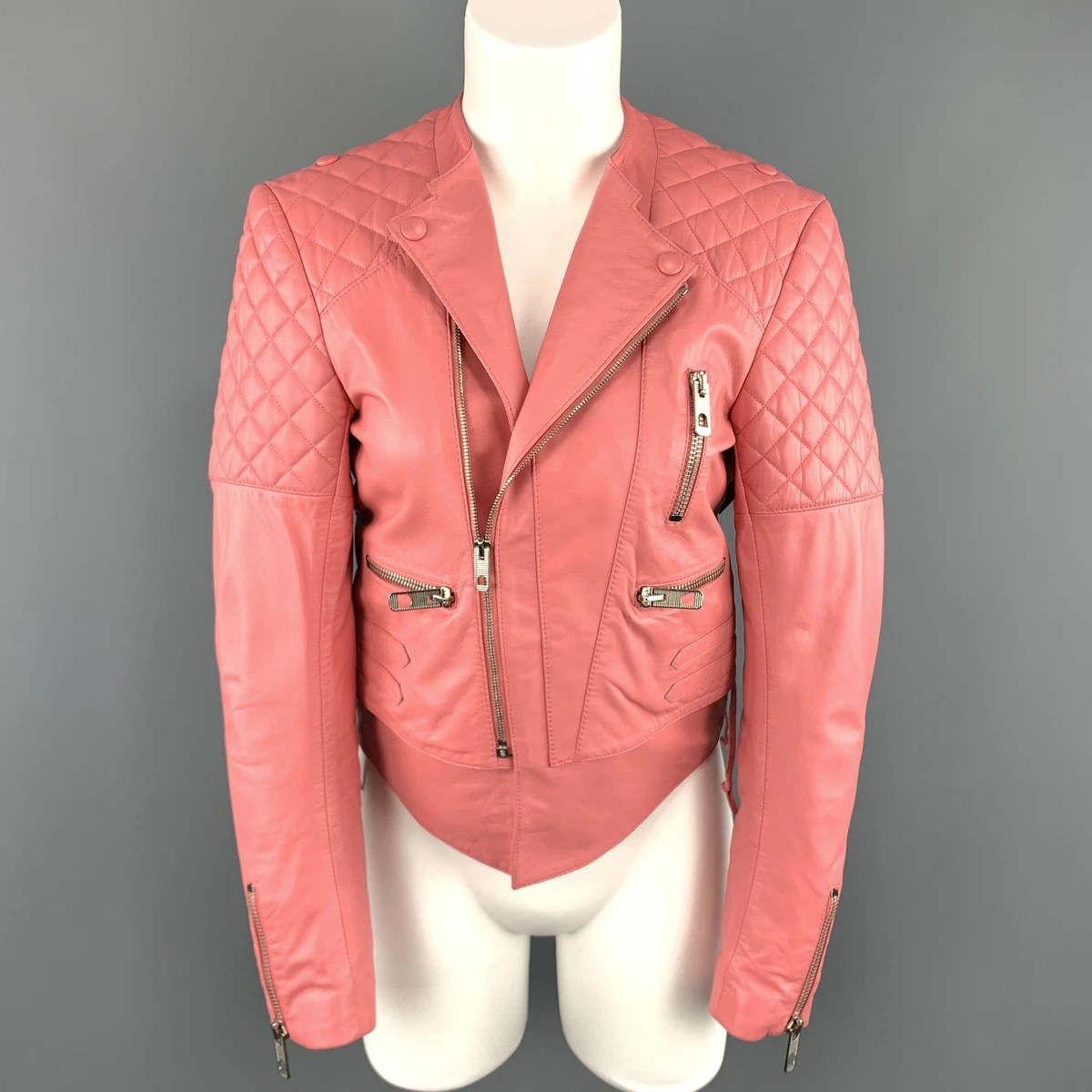 Galaxy I øvrigt Konsultere BALENCIAGA US 6 / FR 38 Pink Quilted Leather Moto Biker Jacket | eBay