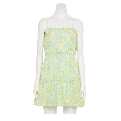 Juniors' Liberty Love Sleeveless Short Day Green/Blue Floral Dress Size Med.