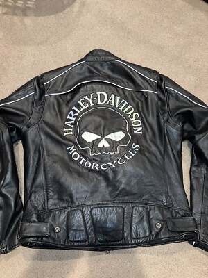 Harley-Davidson Willie G Reflective Skull Leather Jacket w Harley-Davidson Willie G Reflective Skull Leather Jacket w