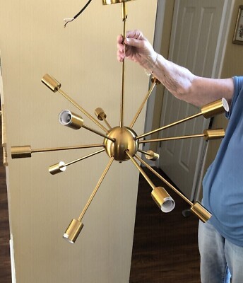 Mid Century Sputnik Kronleuchter Leuchte Handarbeit Messing 12 Leuchten Celli...