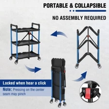 WORKPRO 3-Tier Portable Collapsible Service Cart Folding Tool Cart 210lb w/Wheel