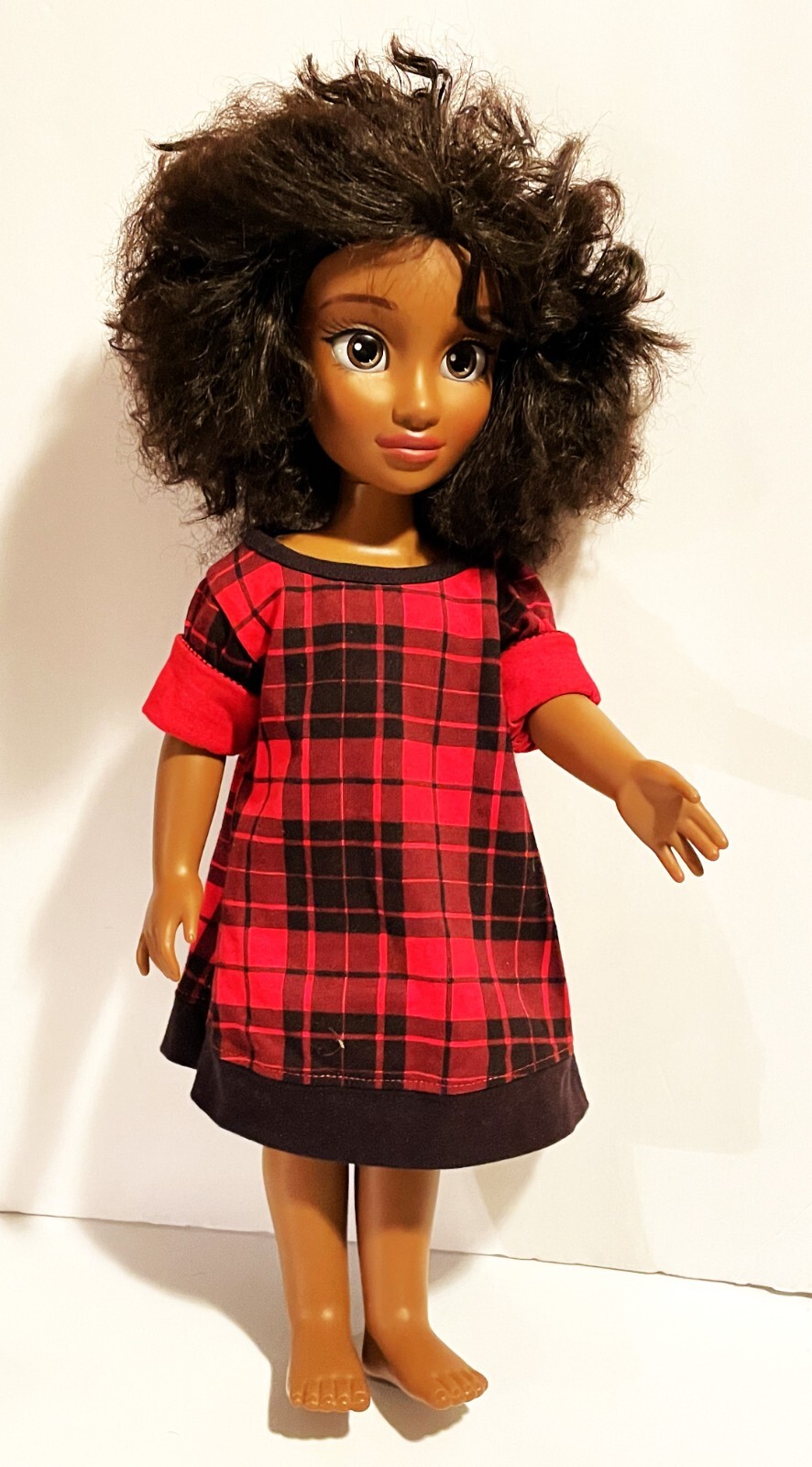 HBCyoU Purpose Toys 18" African American Doll Jointed Open Eyes Plaid