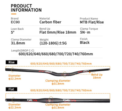 Manubrio Bici In Fibra Di Carbonio EC90, Piatto/riser, Diametro 31.8mm, Larghezza 600-760mm Per Strada E MTB Manubrio Carbonio Per Bici Strada Mtb Cruiser - Foto 5