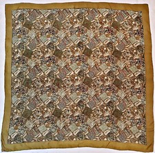 SCARF VINTAGE AUTHENTIC FLORAL ART GREEN SILK 43" SQUARE