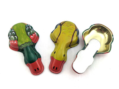 Blechspielzeug - Knack-Ente groß, Clicker, Knacker, Knackfrosch, 3er Set
