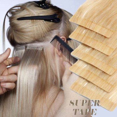#ad #ad Invisible Tape In 100% Remy Human Hair Extension Skin Weft Full Head Ombre BLOND $43.79