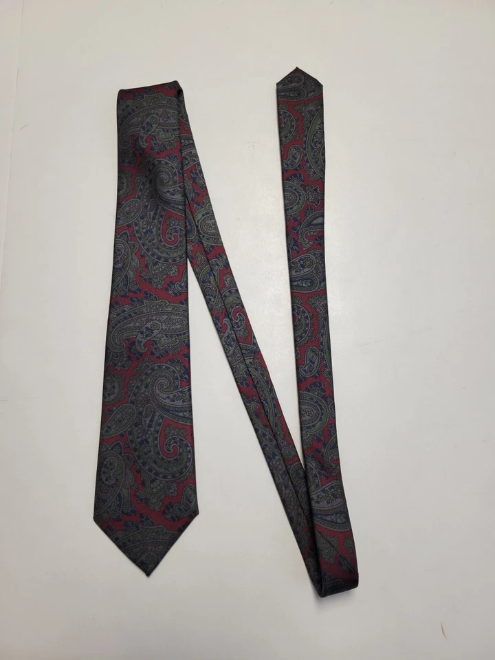 Corbata de Colección Años 90 Burberrys Para Hombre PAISLEY 100% Seda Rojo Verde Azul HECHA EN INGLATERRA Foto 4 de 4