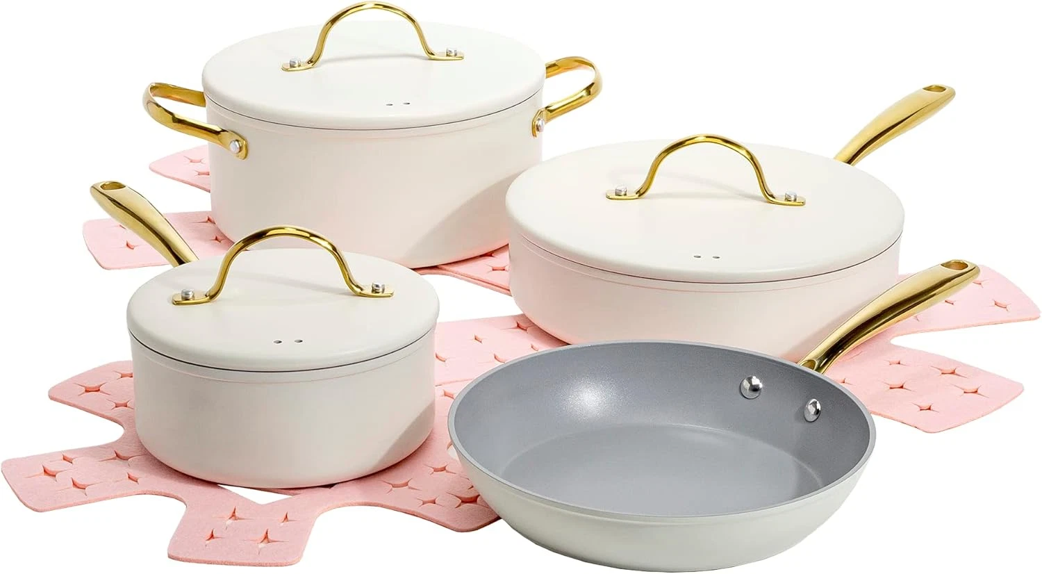 Elegant Nonstick Cookware Set, 10-Piece with Gold Handles, Dishwasher Safe
Opens in a new window or