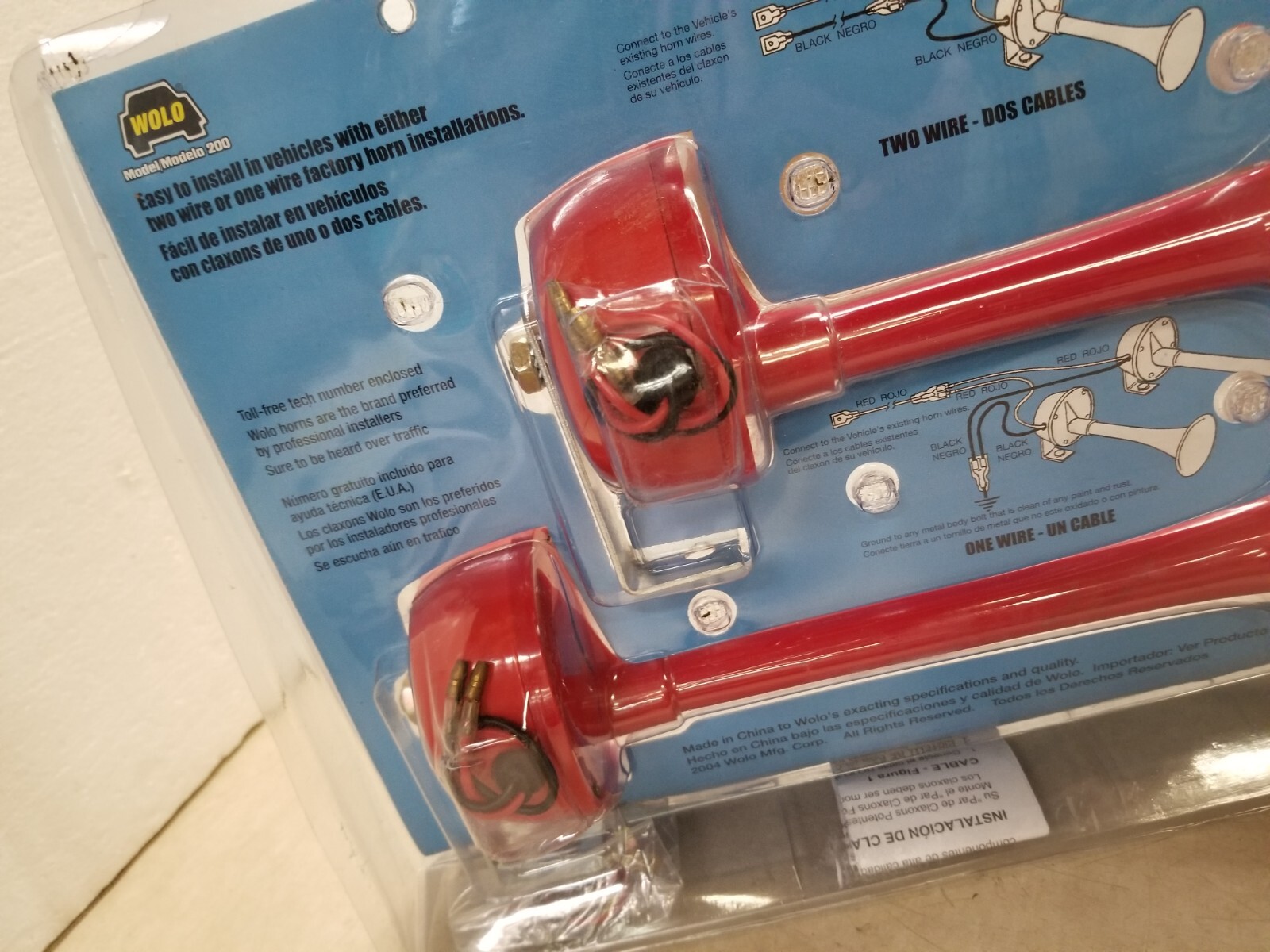 Wolo 200 Twin Power Red Plastic Trumpet Horns-12V, Low and High Tone