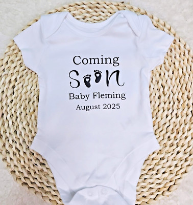 Personalised ''Coming Soon'' Baby Vest/Grow - Boy/Girl Baby Pregnancy Announcement