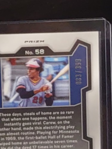 2024 Panini Prizm Orange Pulsar 83/399 #58 Rod Carew Minnesota Twins - Imagen 3 de 3
