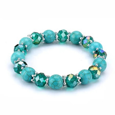 Handmade Fashion Women Blue Beaded Bracelet Faux Turquoise Stretch Holiday Gift