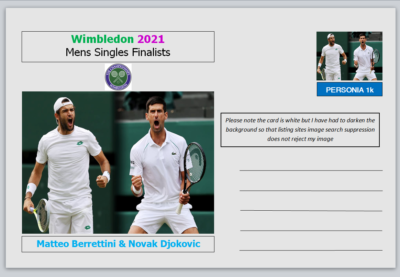 Souvenir postcard wimbledon 2021 mens singles tennis djokovic