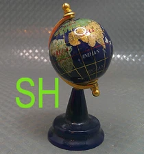 Vintage Inlaid Semi-Precious Rock Stone Globe Blue Lapis Cobalt Abalone Shell 4"