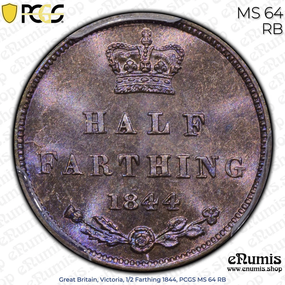 Great Britain, Victoria, 1/2 Farthing 1844, PCGS MS 64 RB - Image 4 of 4