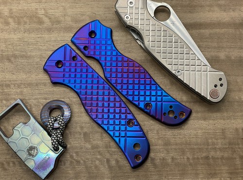 Flamed FRAG CNC milled Titanium Scales for SHAMAN Spyderco - Picture 3 of 3