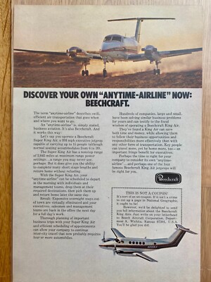 Beechcraft Super King Air Beech Aircraft Original 1974 Vintage Advert Werbung