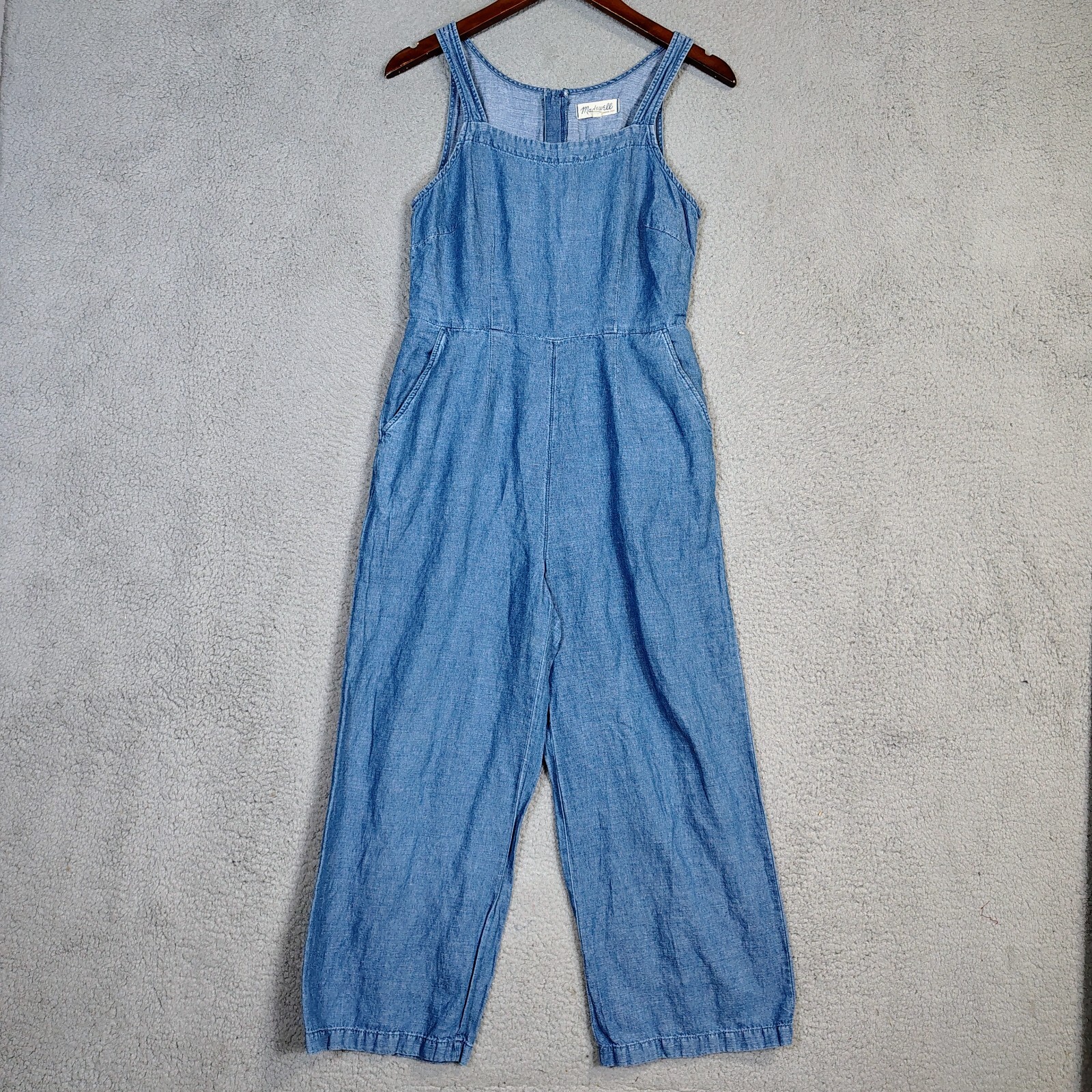 Madewell Womens Blue Chambray Sleeveless Wide Leg Cropped Jumpsuit Muralist Style-image