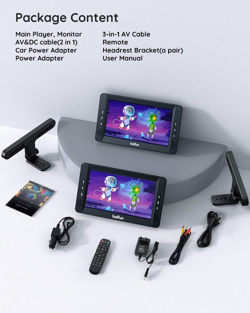 BOIFUN 13" Portable DVD Player for Car with 10.5" Dual HD Screens 7 Hrs Battery