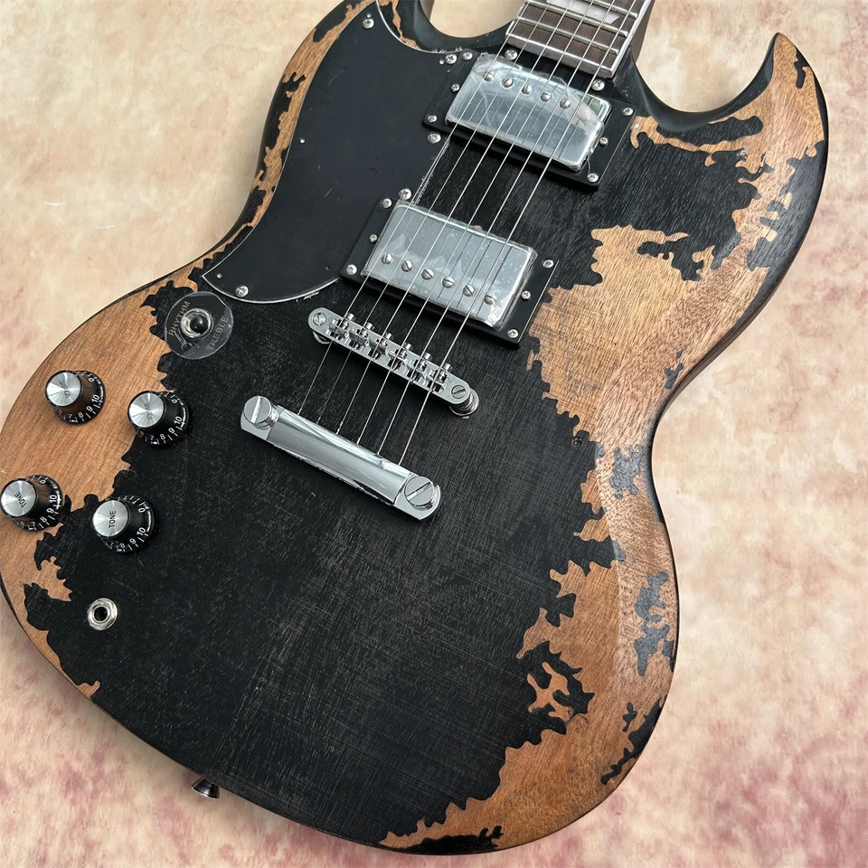 Electric Guitar: Left-Handed Relic SG, Black Sunburst HH Pickups Chrome Hardware - Image 4 of 4