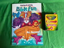 Bible Fun coloring  activity book- with a box of 24 Crayons
