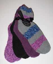 Ellen Tracy 4 Pr Women's Warm Fuzzy Chenille Slipper Socks Black Gray Purple